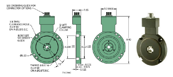 Dimensions 1024 PPR Quadrature Encoder, TAC017-000